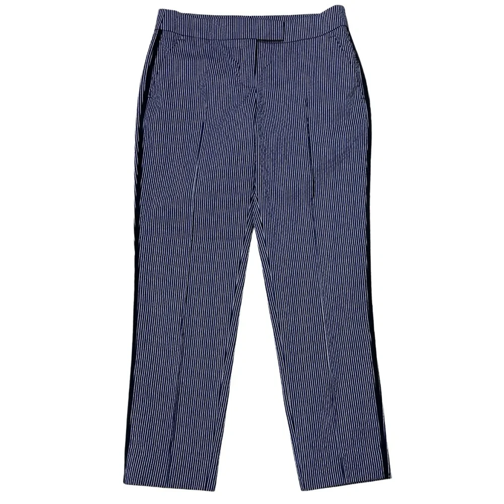 Akris Punto Seersucker‎ Cropped Pants Black Blue White Women’s Sz 2